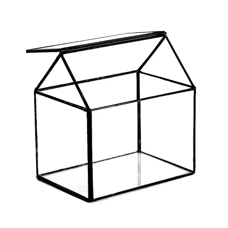 Geometric Glass Terrarium Box Handmade House Shape Close Glass Table Top DIY Display Planter with Swing for Succulent
