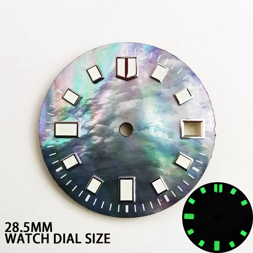

28.5MM Watch Dial Multi-coloured Green Luminous Sterile Dial Date Window for NH35/4R Movement Watch Accessories