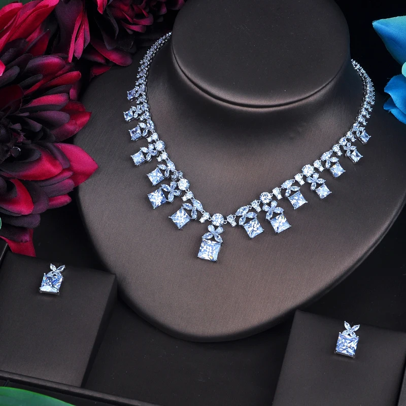 

Fashion Sparkling Yellow Cubic Zirconia Jewelry Sets For Women Earring Necklace Set Wedding Dress Accessories Party Gifts N-482