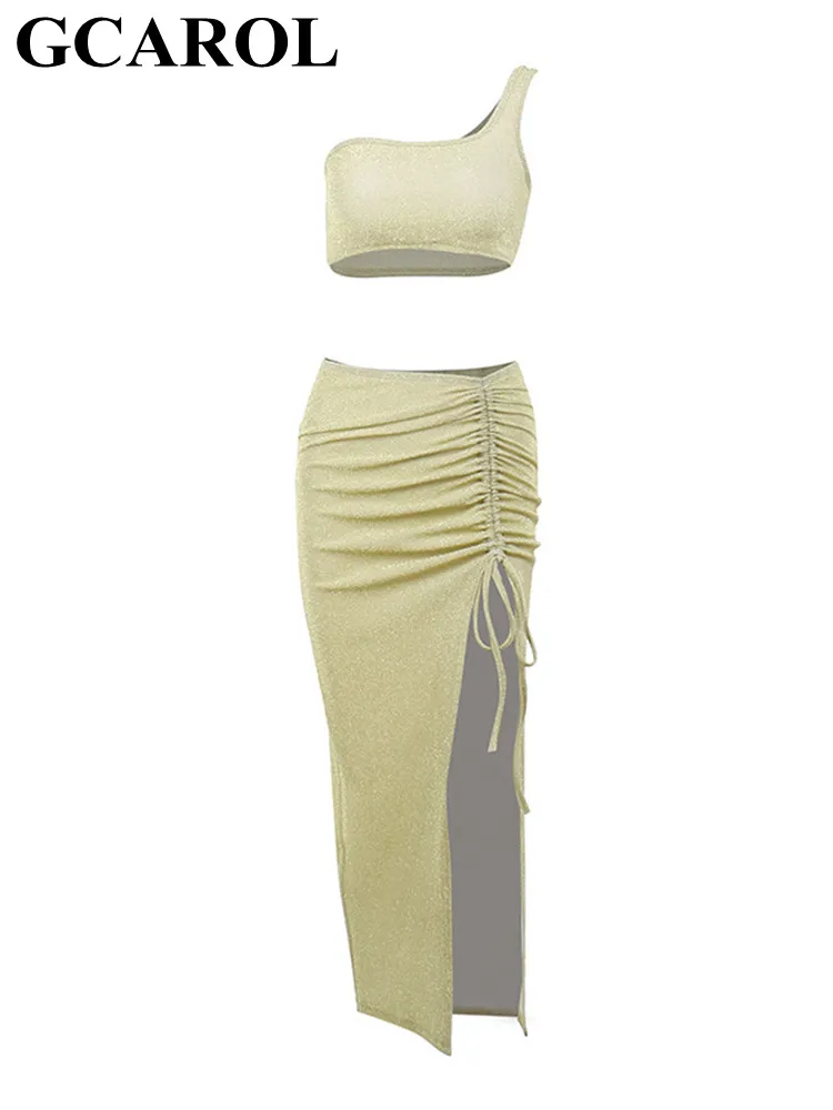 GCAROL женский топ и юбка с разрезом на шнурке комплект из 2 предметов индийский