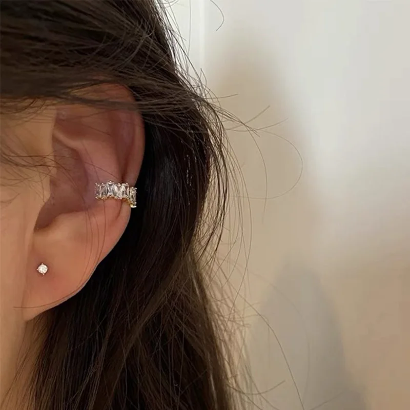 

Luxury Rhinestone Clip Earrings Star Cartilage Earrings Sweet Elegant Non-Piercing Ear Clips Fake Piercing Ear Cuff Wrap Earring