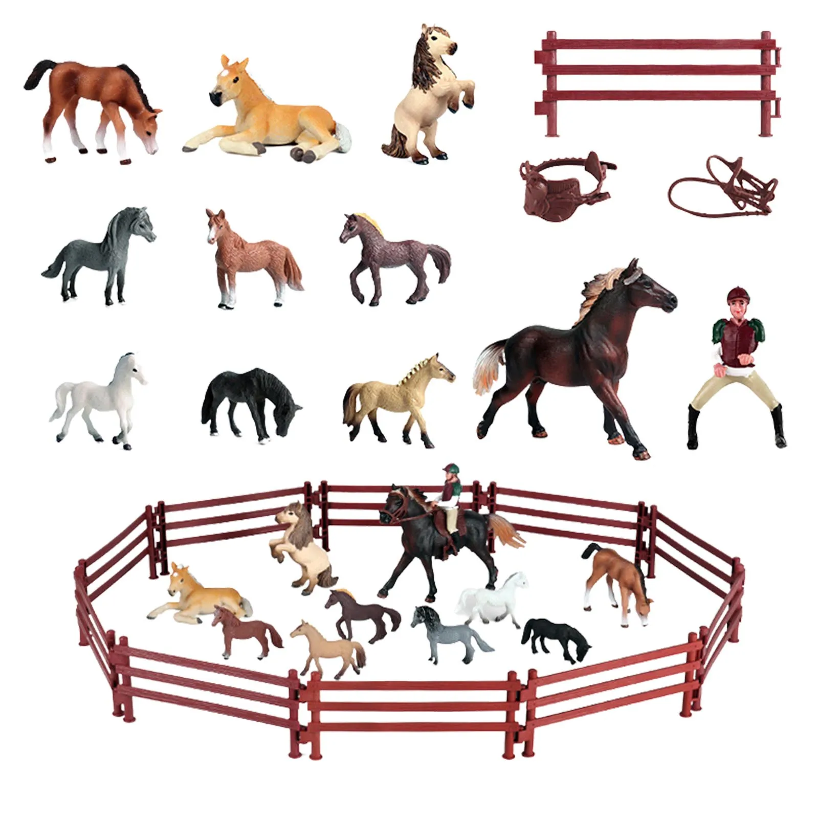 

Farm Stable Horse Toys Emulational Horse Club Playset With Fence Rider Horses Animal Model Figurine For Kids Toddlers Gift