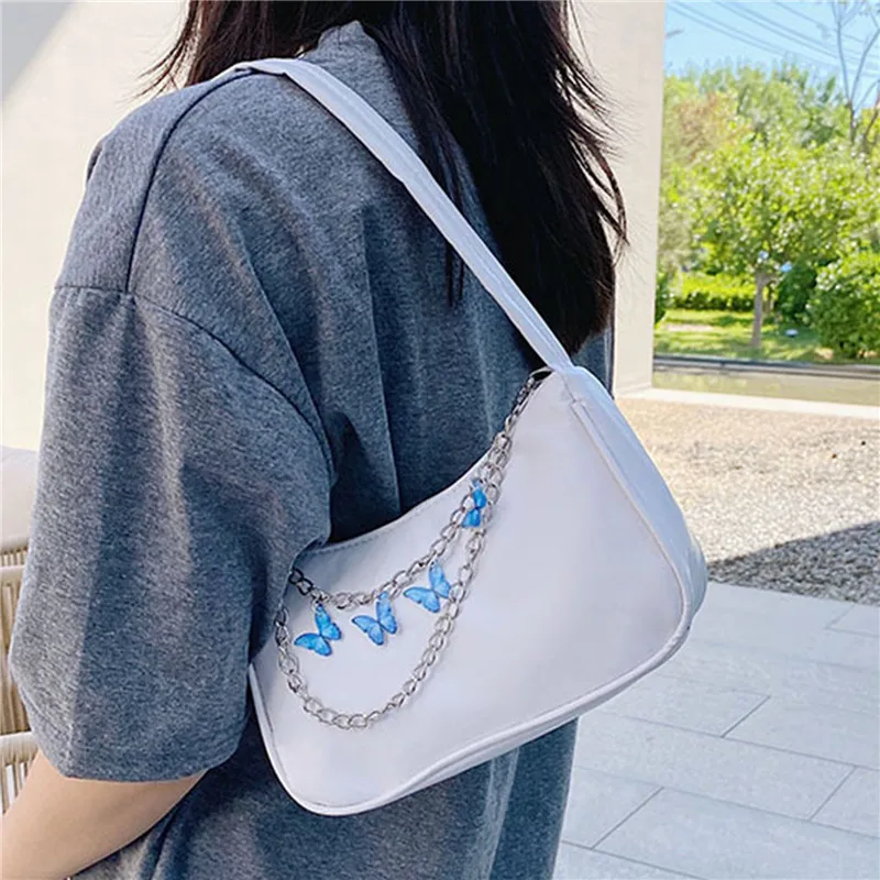 

Women Butterfly Chain Shoulder Bags Female Handbags Ladies Solid Color Small Shopper Bag PU Leather Fashion Purse Bag 2023 New