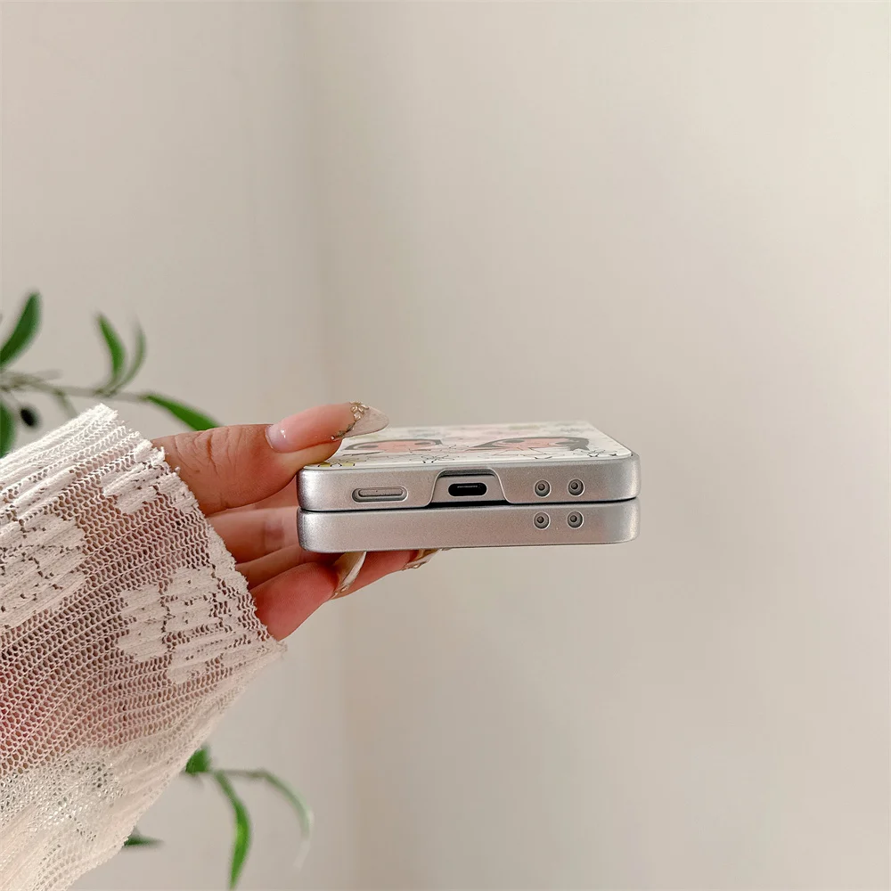 Фото Милый корейский чехол с цветами и мультяшной девочкой для Samsung Galaxy Z Flip7 7 FE Flip 7 6 5 Flip 5 6, противоударный, кавайный №5