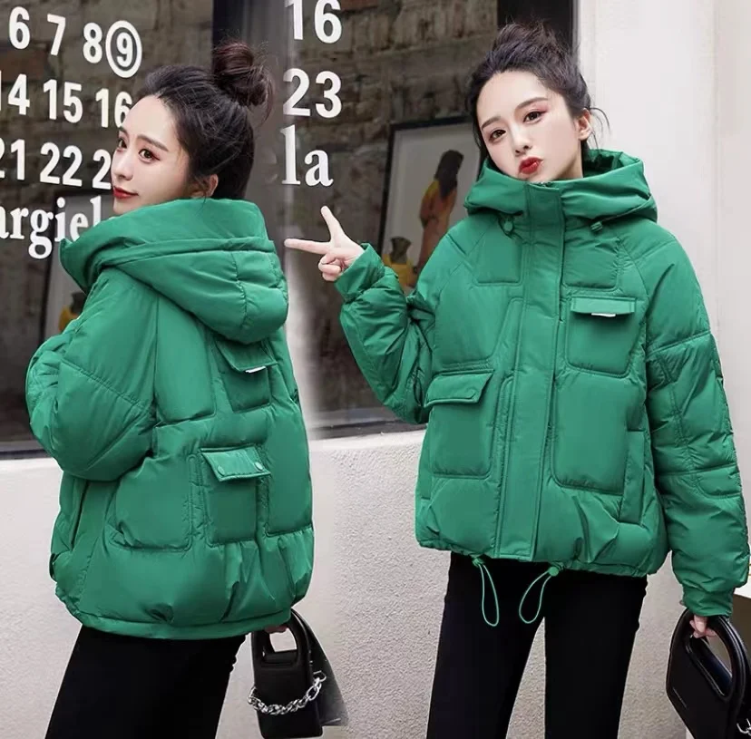 Winter New Cotton Padded Women's 2022 Fashion Hooded Multi-pocket Solid Color Coat Loose Casual Thickening Short Jacket