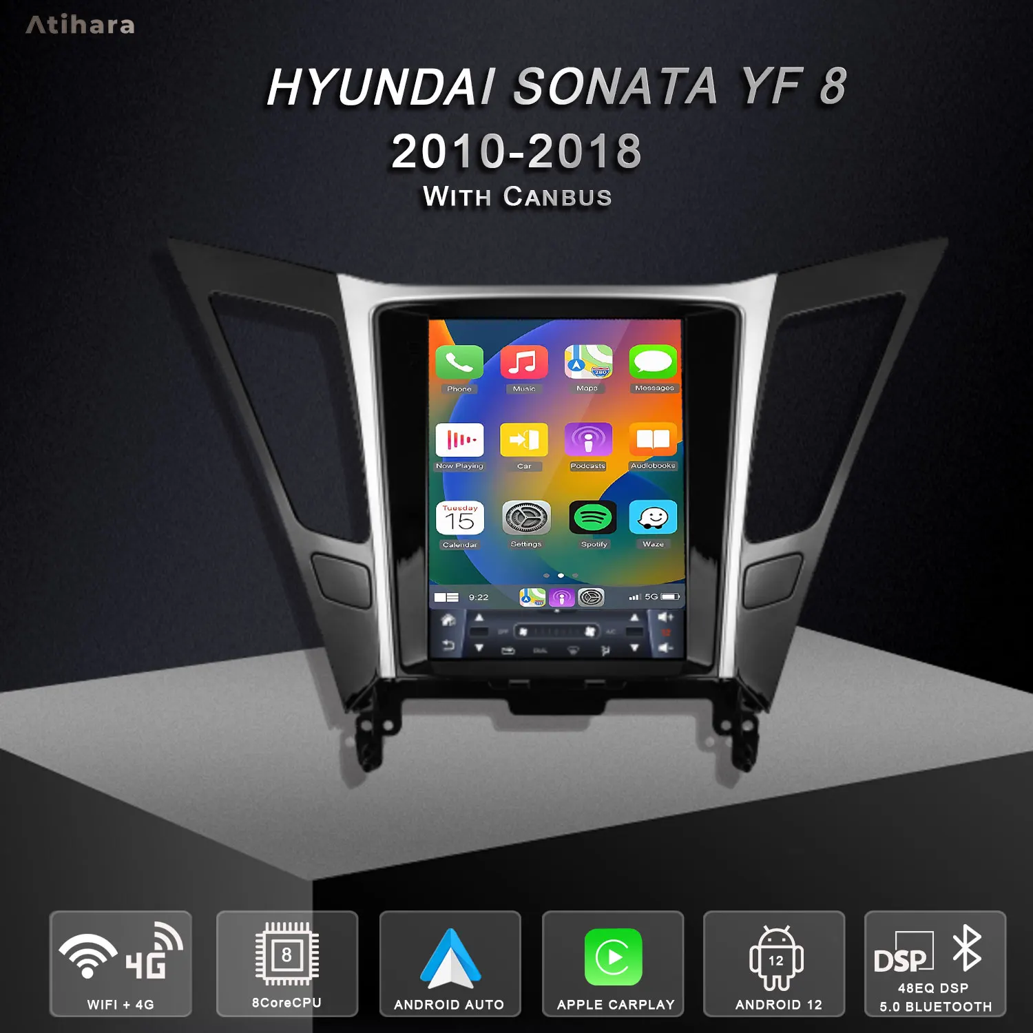 Atihara 9 7 &quotAndroid автомобильный радиоприемник Carplay Auto для Hyundai Sonata YF 8 2010-2018 WIFI + 4G GPS