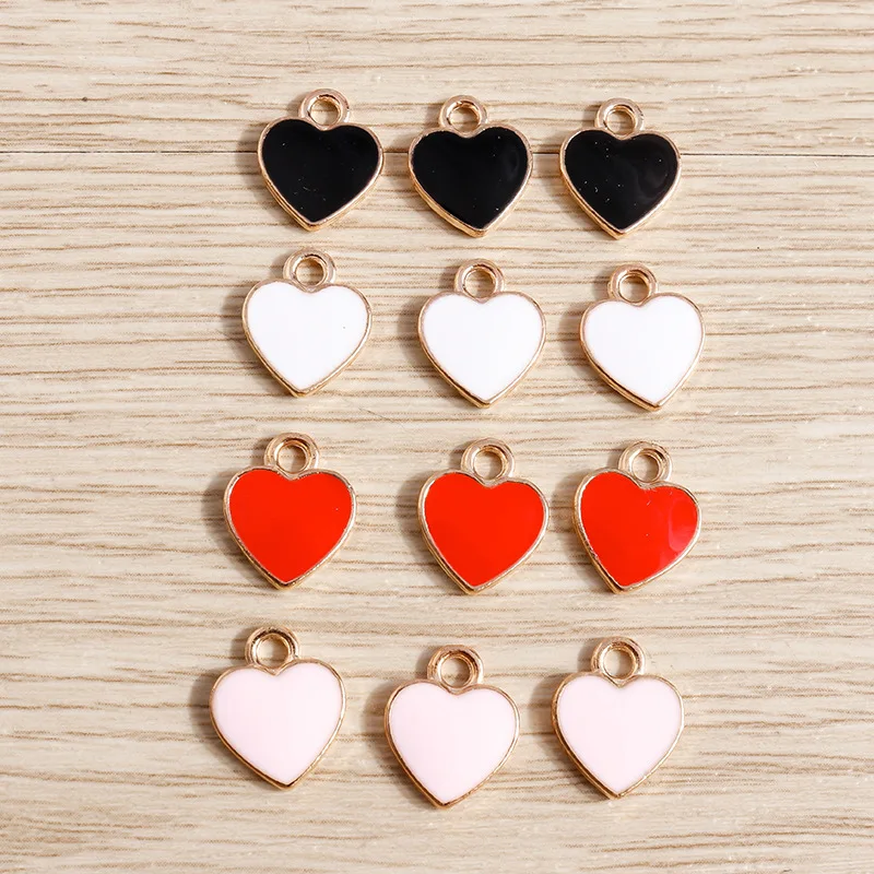 

50PCS 6*8mm 10 Color Alloy Metal Drop Oil Small Heart Charms KC Gold Pendant For DIY Bracelet Necklace Jewelry Making