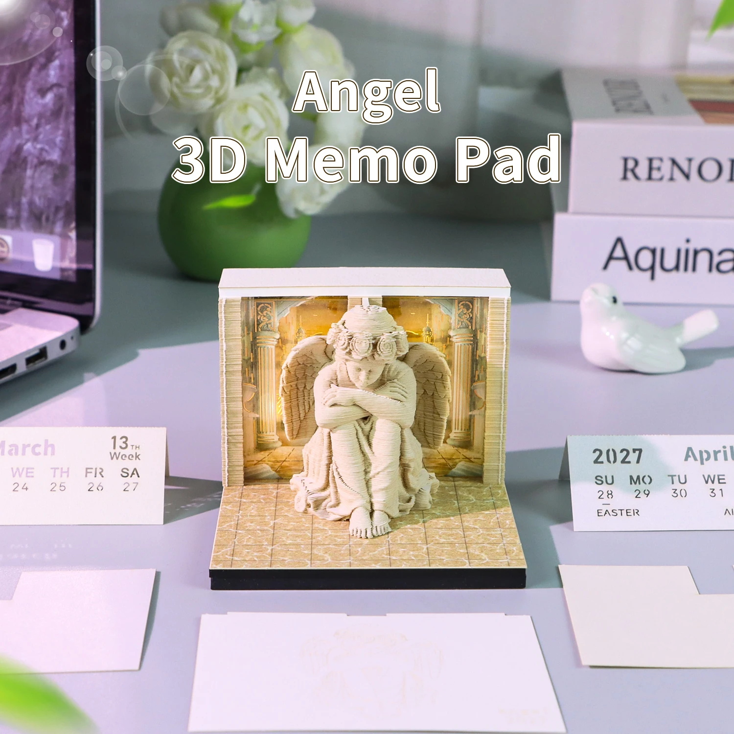 Фото Миниатюрный 3D-календарь-блокнот «Ангел», креативный календарь-часы «Волшебный замок», отрывные листы для вырезания, клейкие DIY-заметки №3