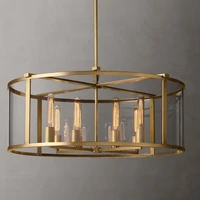 American retro copper chandelier simple modern light luxury glass cover living room dining room bedroom lamps