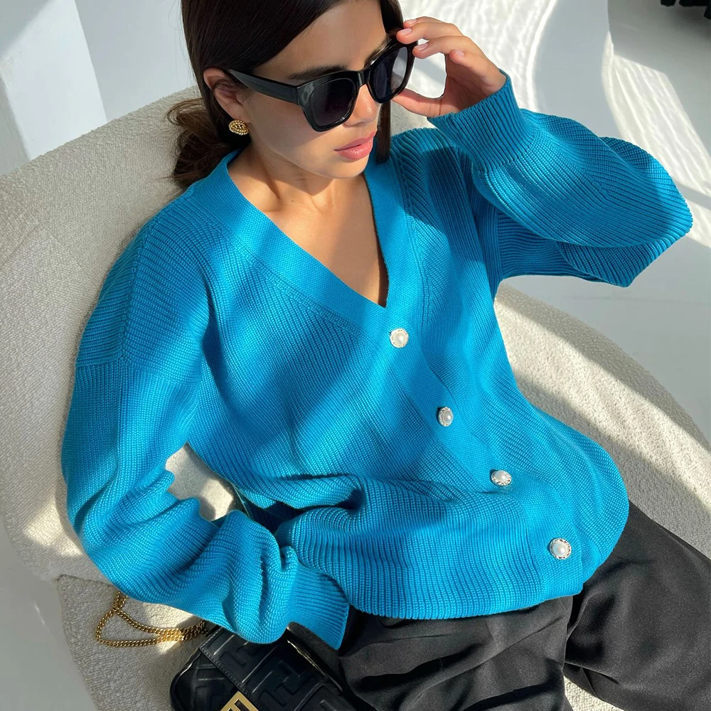 

Sweater Woman Winter 2022 new in Cardigans with Buttons Ladies Vintage Oversize Jacket Long Sleeve Loose Green Knit Warm Top