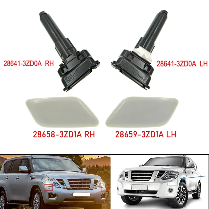 

Car Headlight Head Light Lamp Washer Nozzle Cover Cleaning Cap For Nissan Patrol 2013+ 28641-3ZD0A/28642-3ZD0A