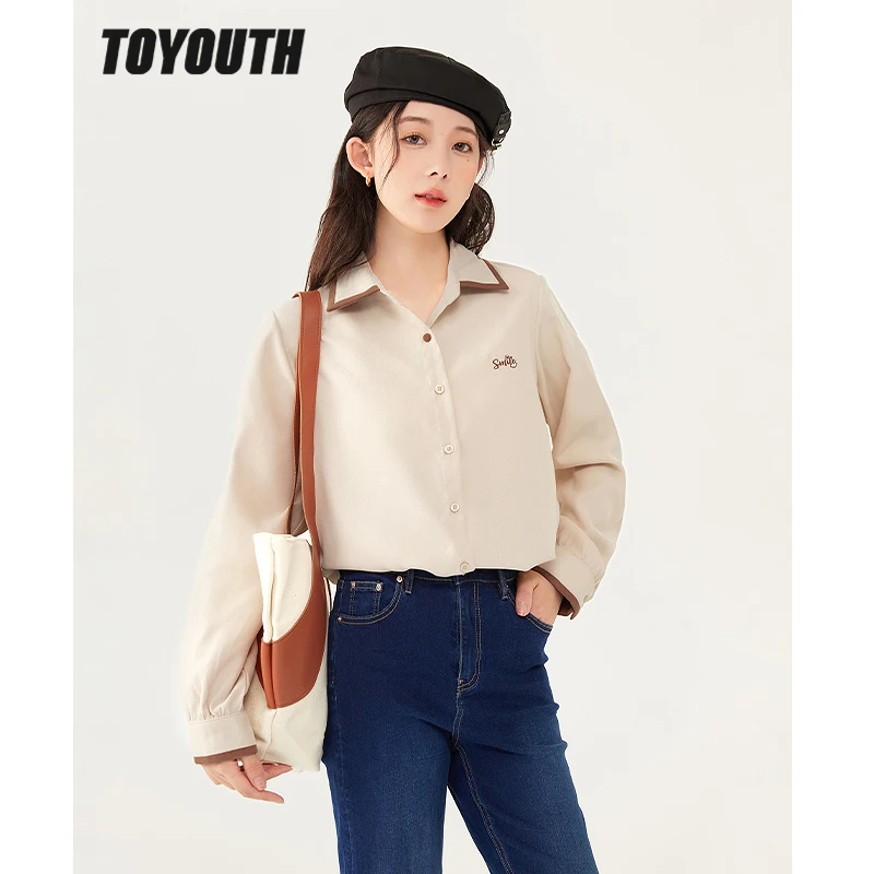 

Женская Вельветовая рубашка-поло с длинным рукавом и вышивкой