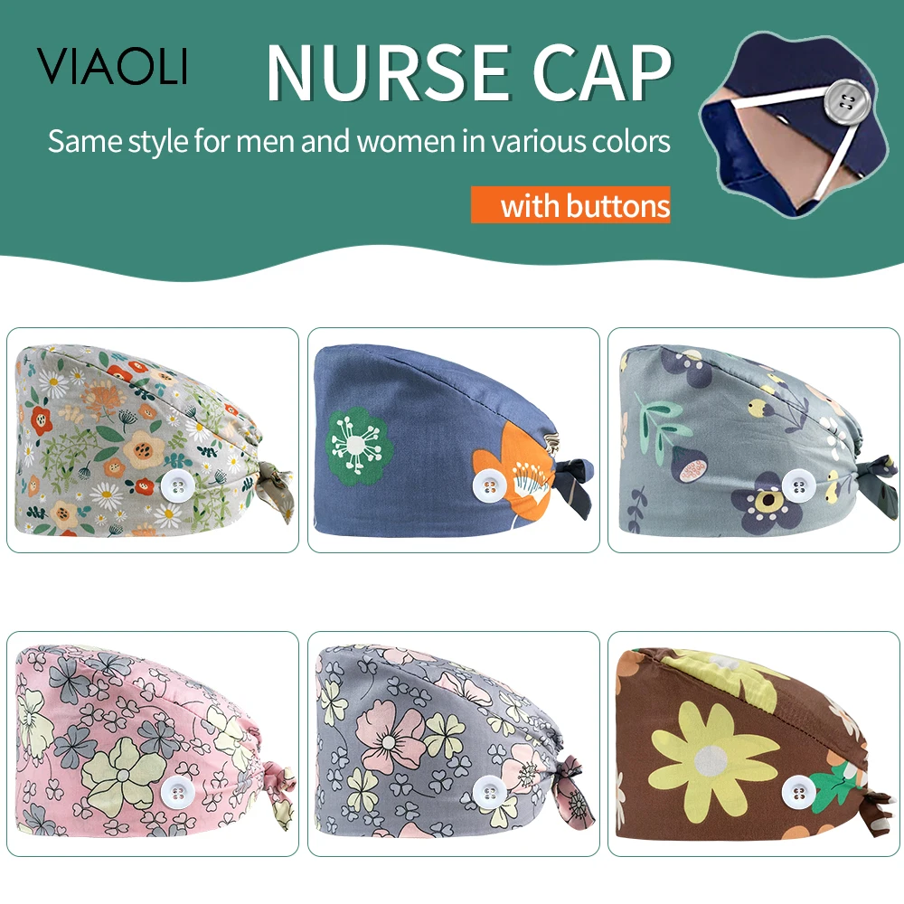 

Wholesale Price Hospital Surgical Caps Floral Printed Scrub Cap Multicolor Nursing Work Hats Safety Supplies Medical Accessories