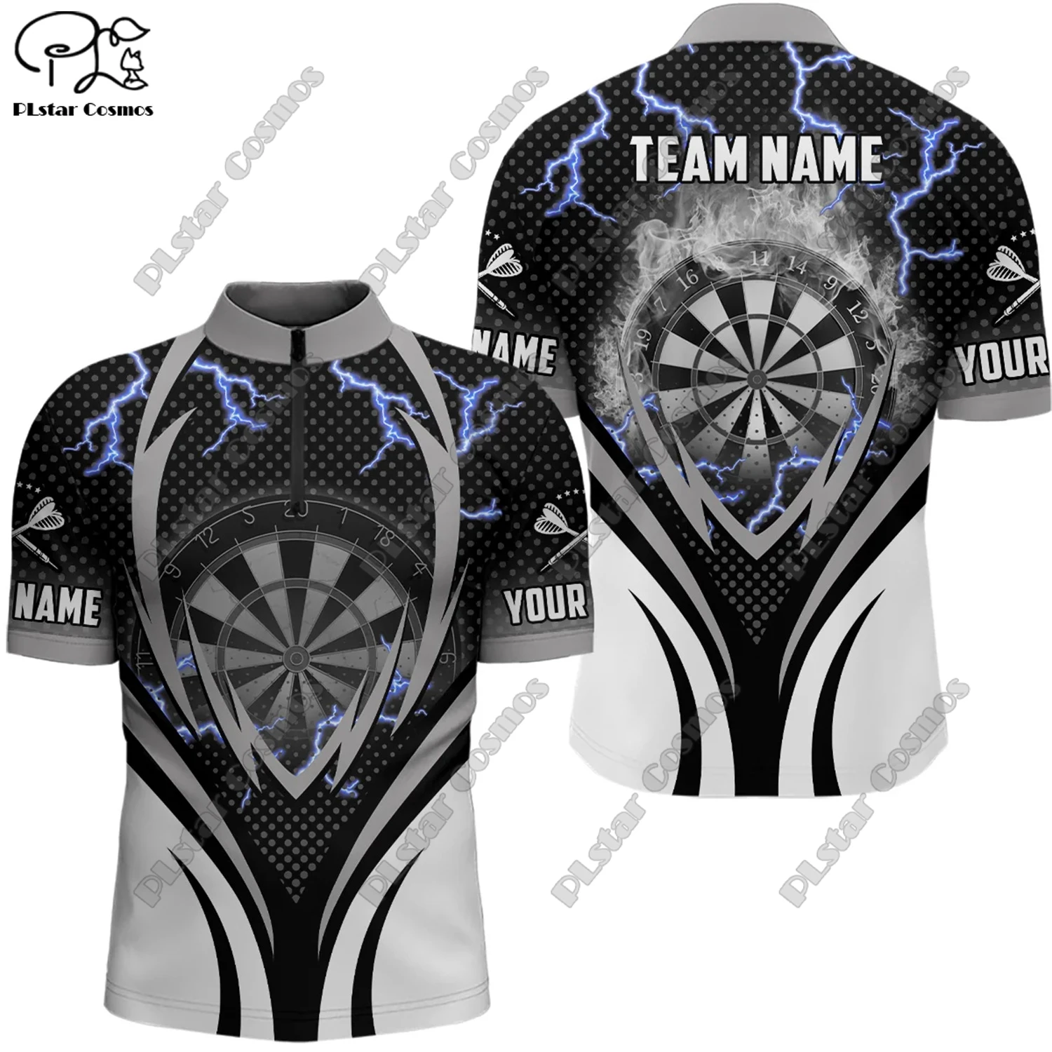 Новинка рубашка-поло унисекс с 3D-принтом пламени воротником-стойкой и молнией