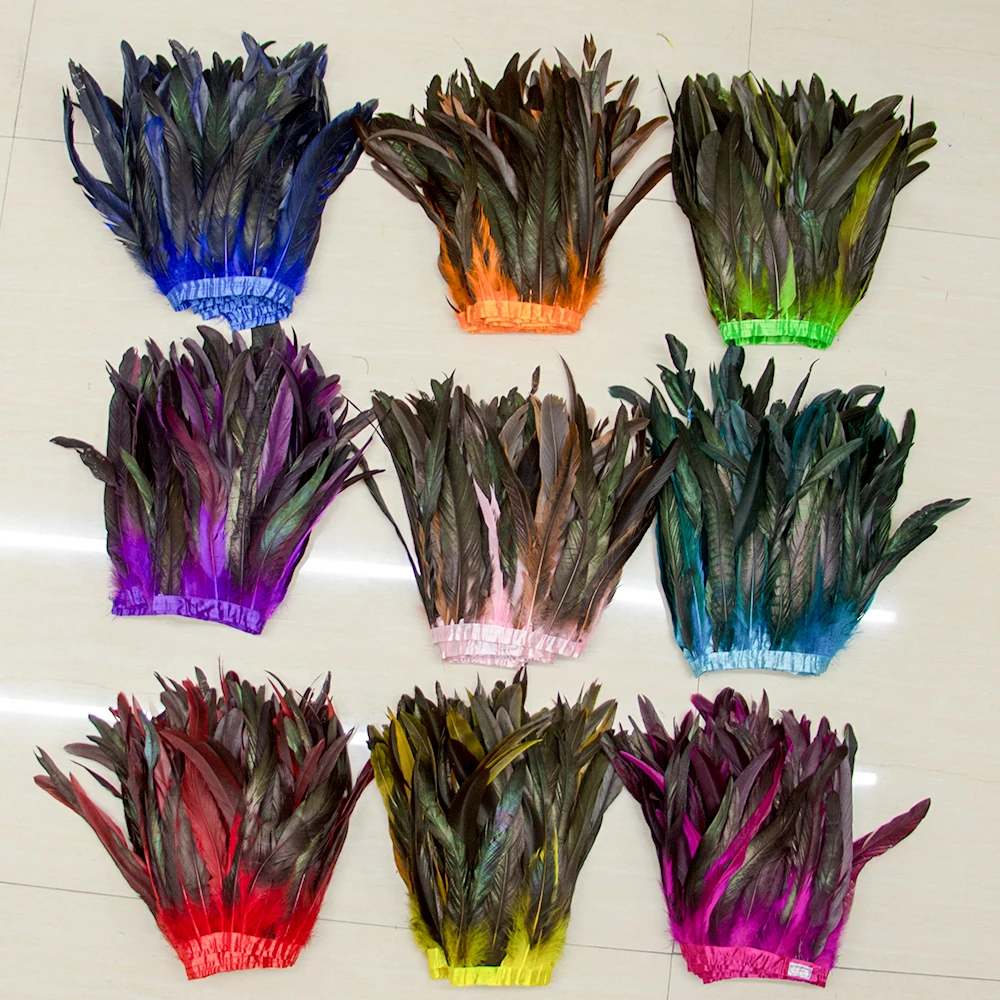 

10Yards White Natural Rooster Tail Feathers Trim Fringe 25-30cm/10-12inch for Wedding Carnival Cock Feather Dress Skirt Decorati