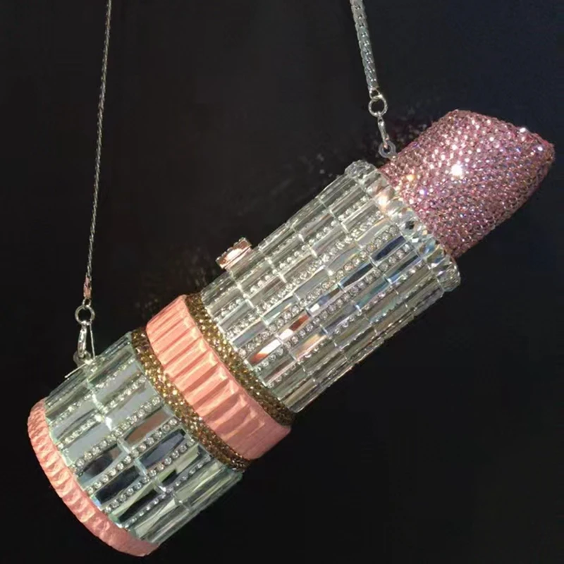 

Lady Lipsticks Diamond Clutches Stone Wedding Clutch Bag Luxury Evening Purse Girls Metal Minaudiere Handbag Bridal Phone Purses