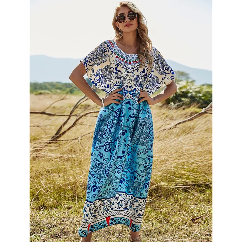 

Boho Dress Bohemian Beach Long Dresses Maxi Summer Wear Loose Big Printed Leisure Dress