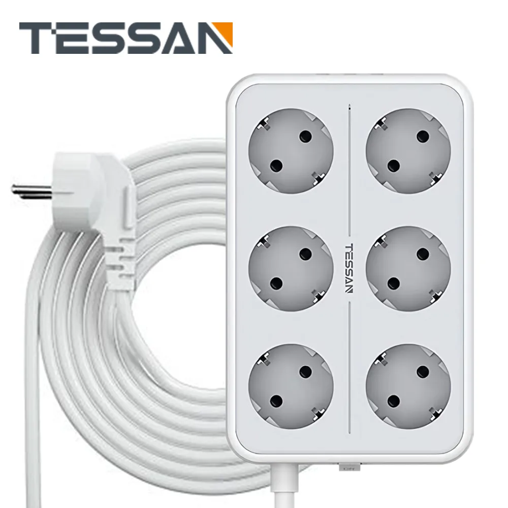 

Сетевой фильтр TESSAN с европейской вилкой (3600 Вт/16 А), с 4/6/8 розетками и 3 USB, настенный распределитель питания с несколькими розетками и кабелем ...