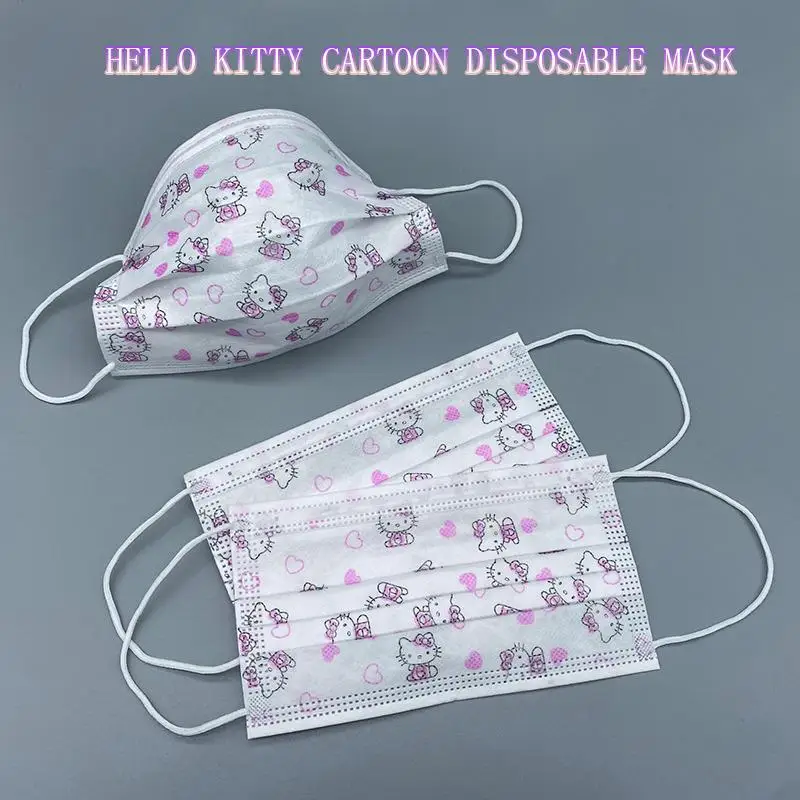 

Маска одноразовая с рисунком Hello Kitty для взрослых и детей, трехслойная Защитная дышащая одноразовая тушь для ресниц с рисунком