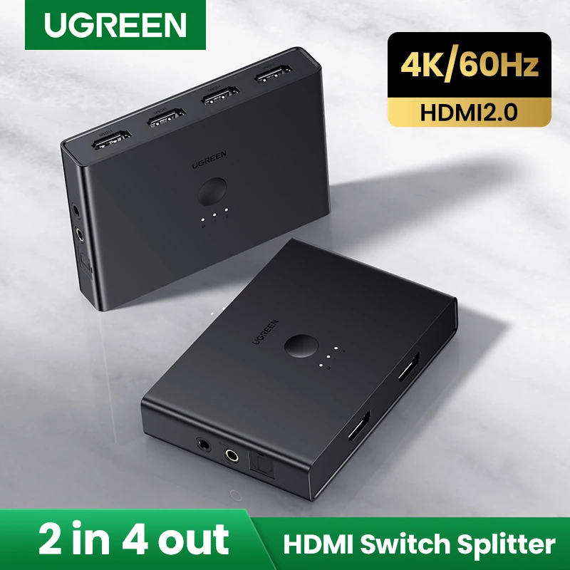 UGREEN HDMI сплиттер 2 в 4 Out 4K/60Hz для Xiaomi Mi Box Xbox коммутатор с ИК-контроллером и 3 5 мм