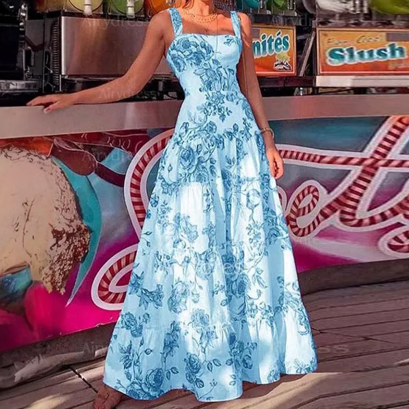 Платье-Макси женское облегающее пикантное длинное модное платье с квадратным