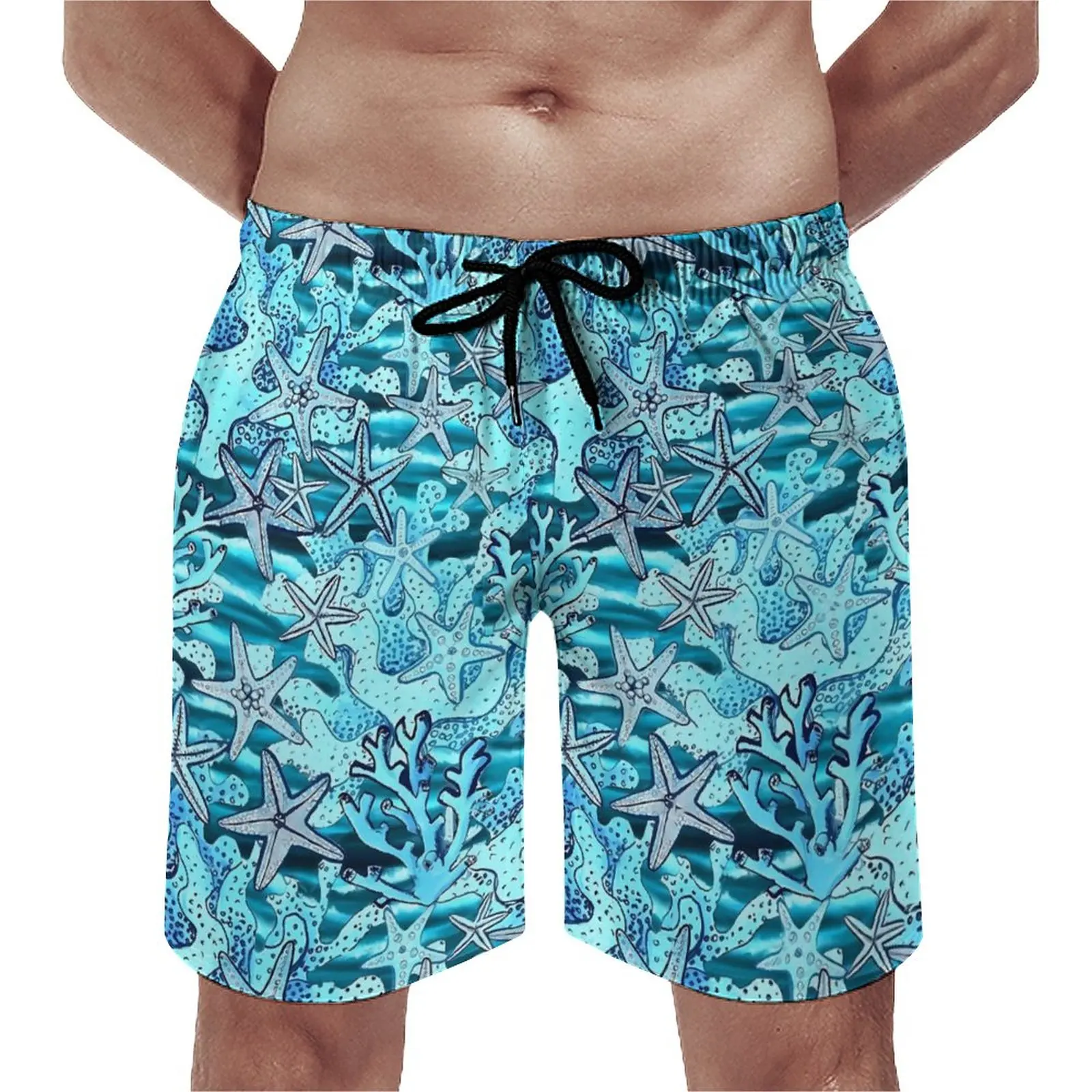 

Starfish Gym Shorts Summer Coral Reef Print Cute Beach Short Pants Males Sportswear Quick Dry Pattern Beach Trunks