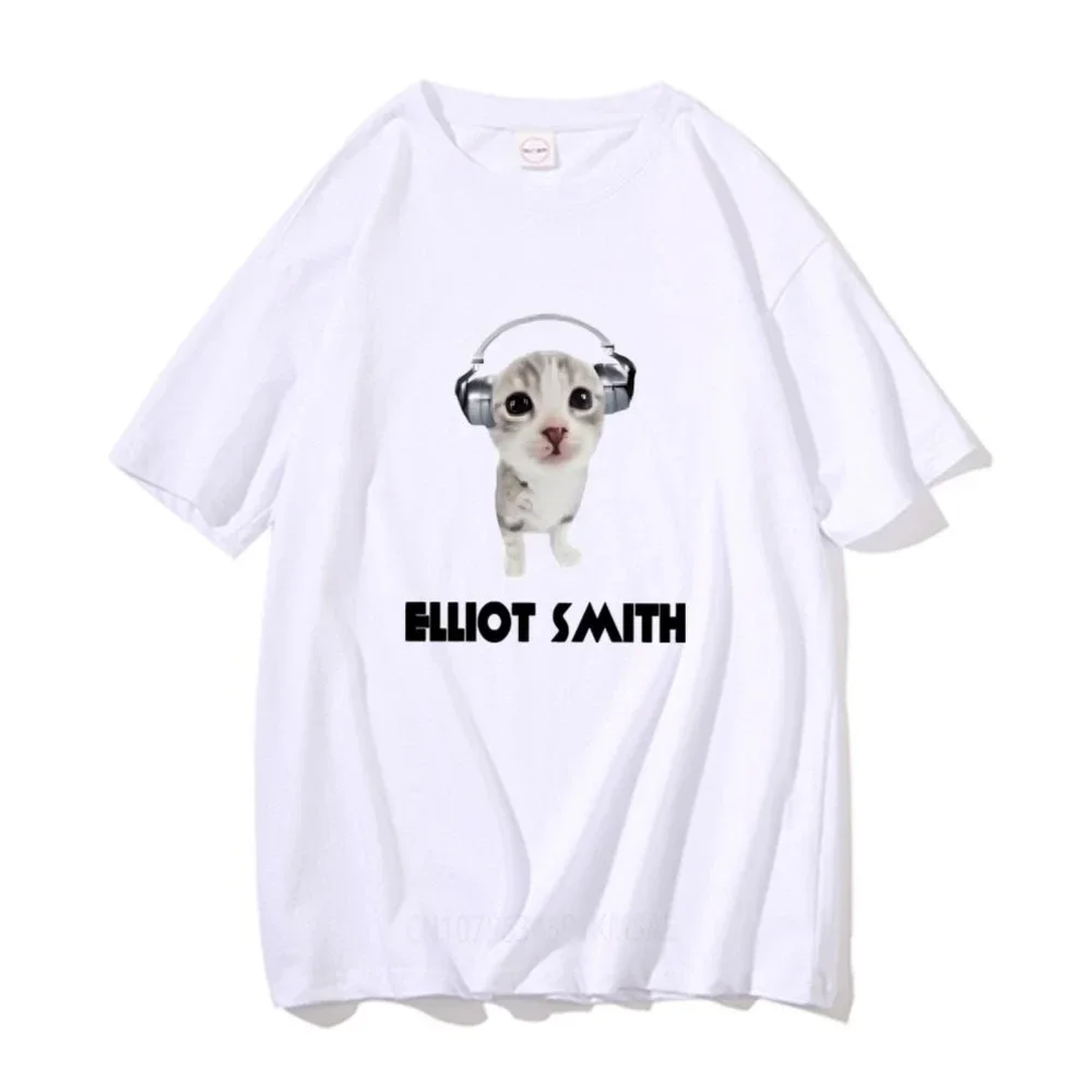 Футболка женская оверсайз с принтом смешного кота и наушников