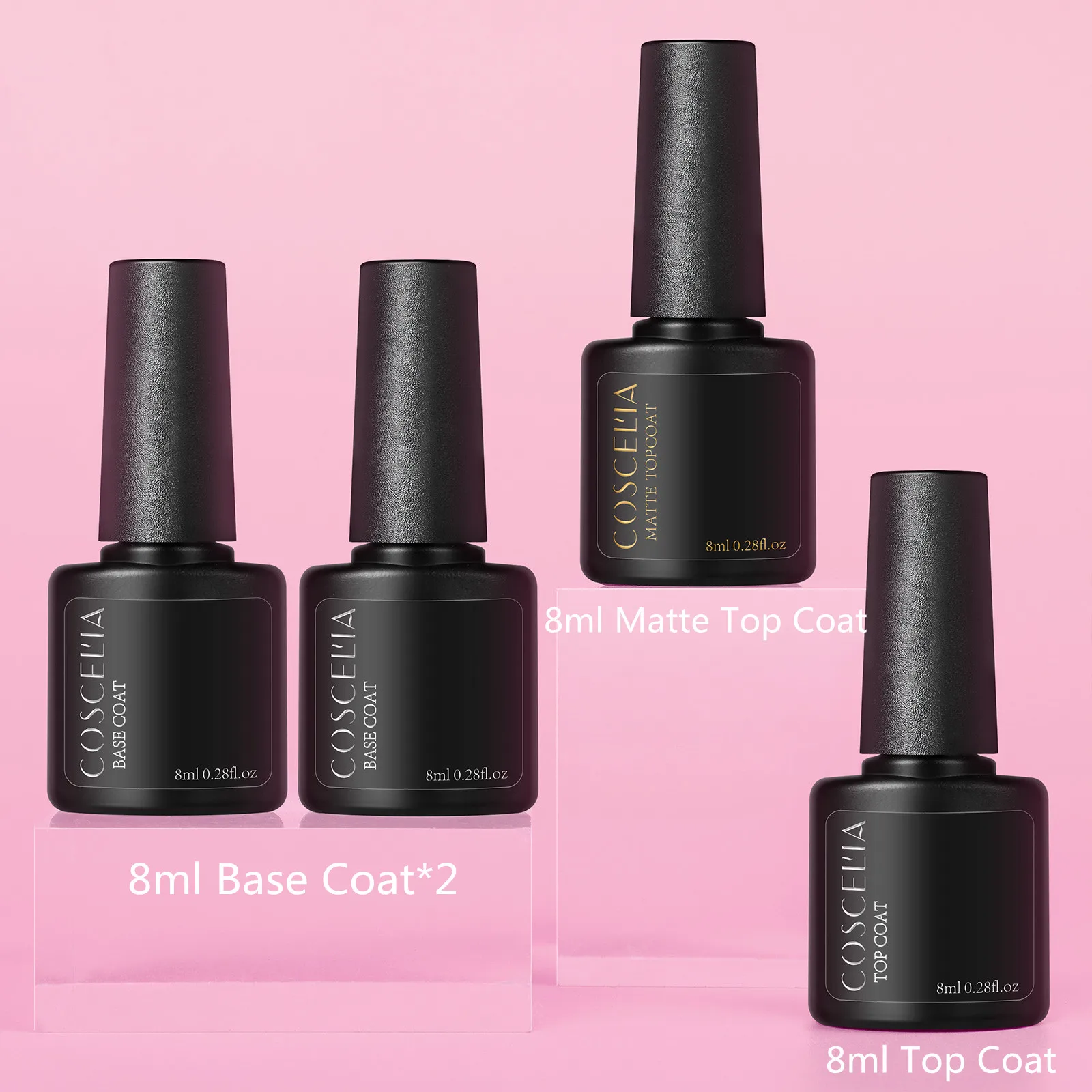

COSCELIA Base Coat Glossy Matte Top Coat UV Gel Soak Off Functional Gel Nail Polish Clear Bright Varnish Manicure Set for Nails