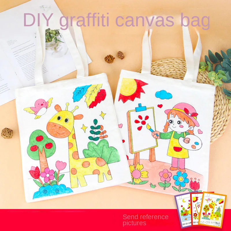 

12pcs DIY Crafts Coloring Bags Graffiti Large Cute Blank Cartoon Cloth Reusable Art Birthday Gift Party Favors Supplies