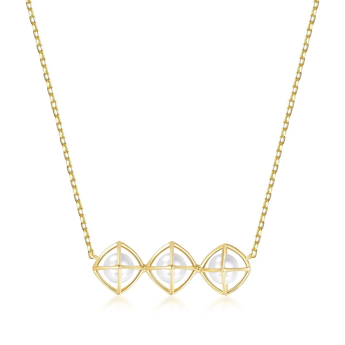 

ANLLNOEL 14K 585 Yellow Gold Pendant Necklace For Women Geometry 4mm Fresh Water Pearl Anniversary Gifts Classic Fine Jewelry