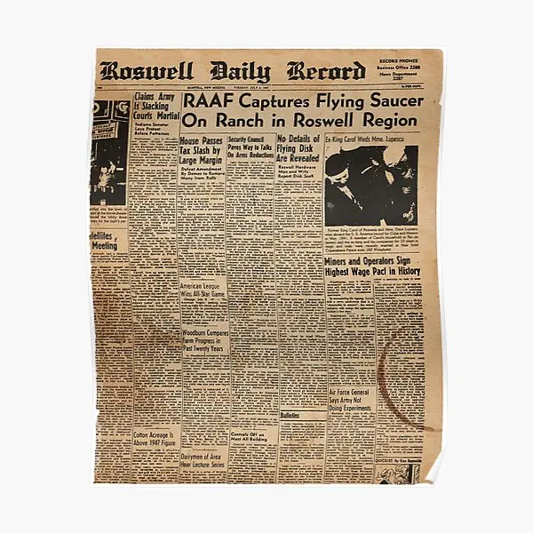 

Винтажный газетный плакат Roswell с НЛО-инцидентом, забавное украшение комнаты, искусство, винтажный декор, картина, Настенная роспись без рамки