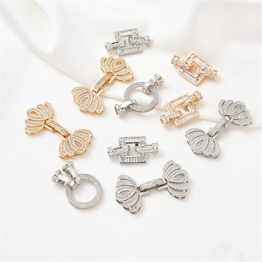 

14K gold inlaid zircon square pearl buckle handmade DIY bracelet connection buckle necklace round buckle