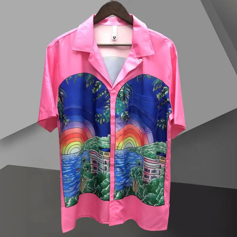 

New Hawaii Shirt Summer Ethnic Print Shirt Streetwear Social Party Blusa Camisa Masculina Men Shirt Short Sleeve Chemise Homme