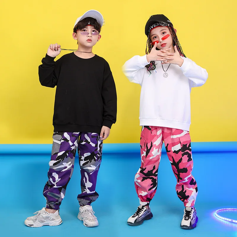 

Kid Hip Hop Clothing Sweatshirt Top Pullover Camouflage Casual Jogger Pants Girl Boy Jazz Dance Costume Clothes Streetwear 3-16y