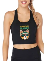 funny and cute purrsonal trainer cardio cat print tank top womens yoga sport breathable slim fit crop tops summer camisole