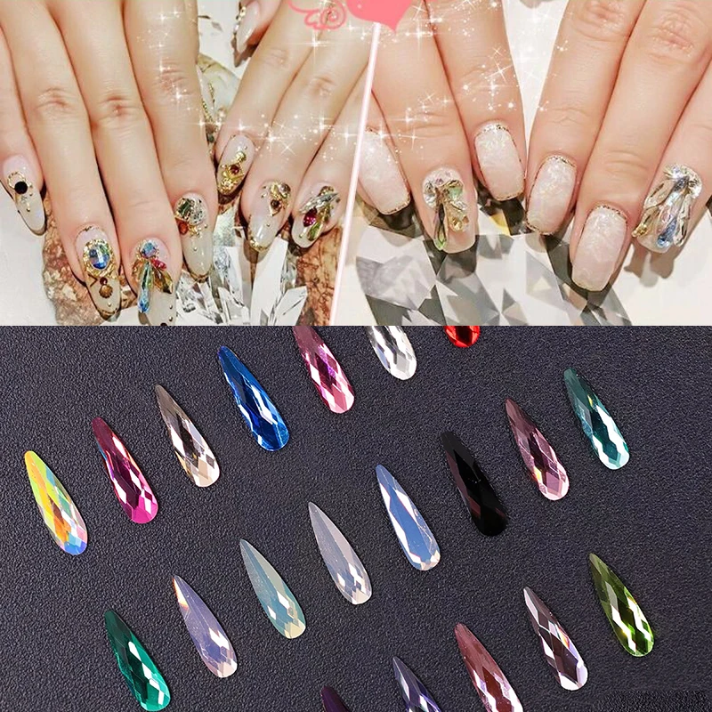 

3x10mm Long Water Drop Nail Art Rhinestone Flat Back Mixed Color Crystal Stone Manicure DIY Decorative Accessories 100pcs