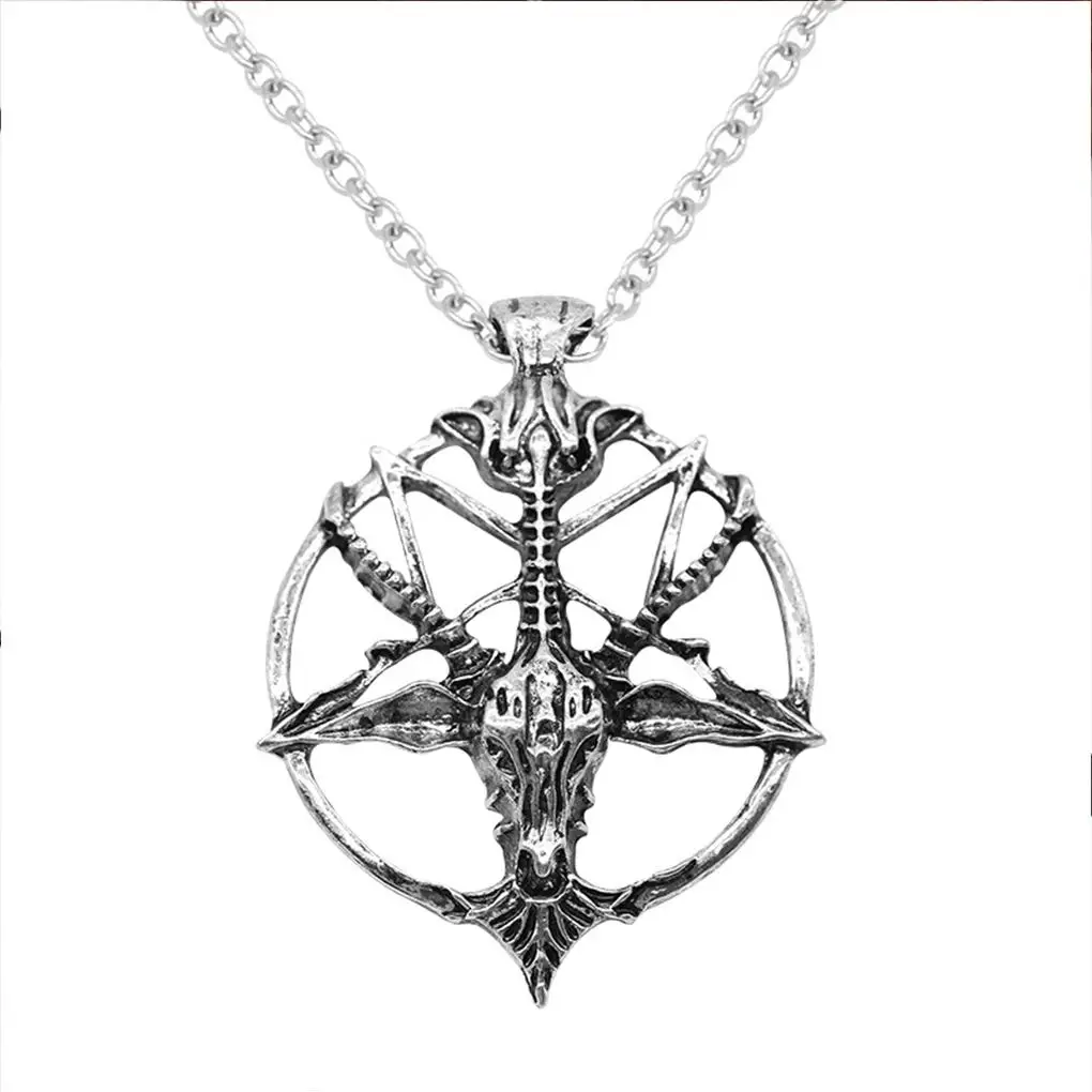 

Steampunk Inverted Pentagram Pan God Skull Goat Head Pendant Necklaces Metal Choker