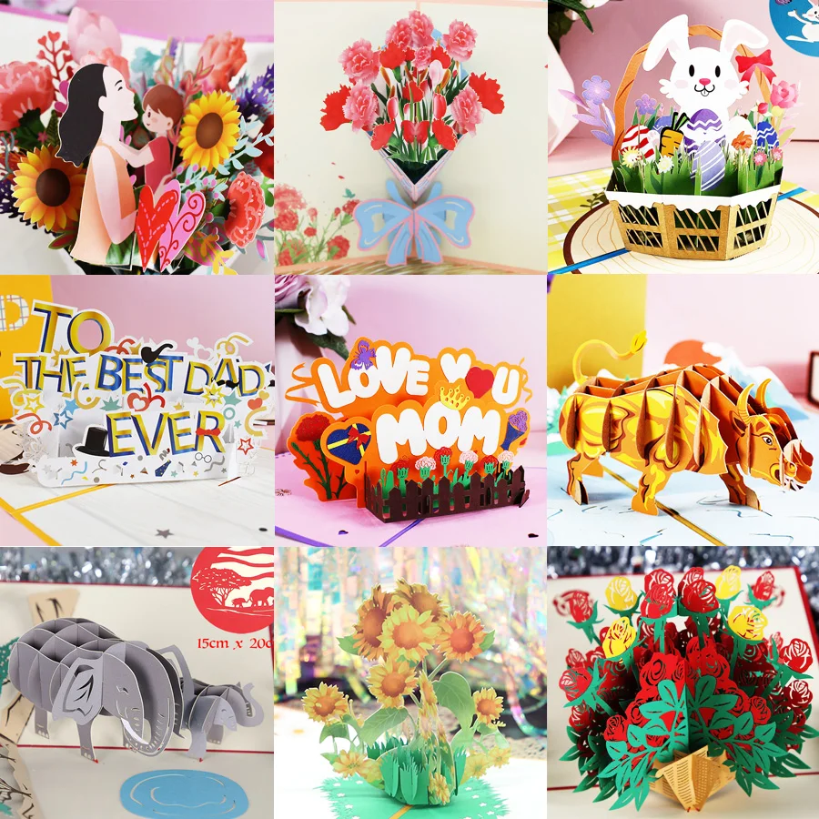 

Поздравительные открытки с 3D выдвижным рисунком на день рождения, пригласительная открытка на день матери, отца, любовь, мама, папа, роза, По...