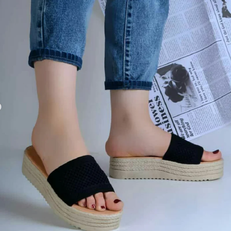 

Summer Women's Platform Slippers Flat Espadrilles Casual Mesh Knit Elegant Trend Apartment Beach Free Shipping 2022 New Red