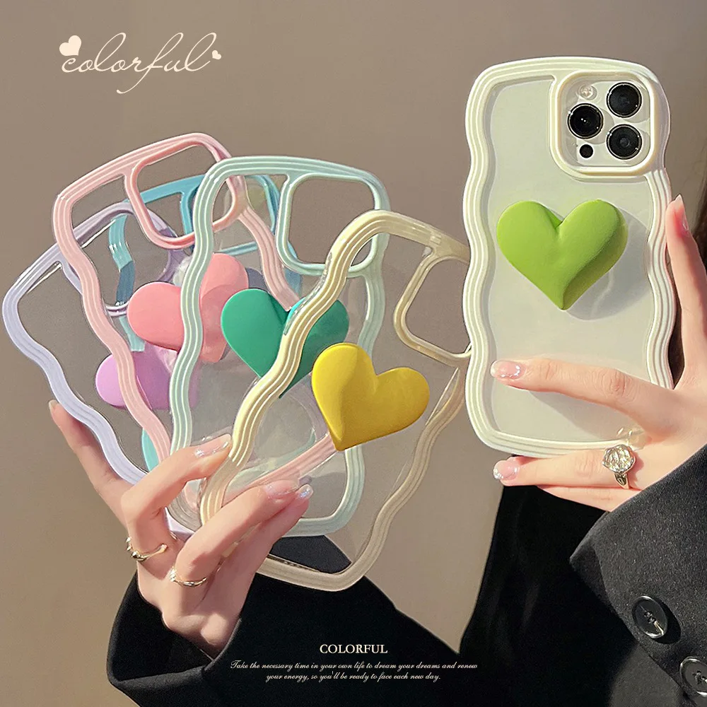 

IPhone three-dimensional love Phone Case for IPhone 11 12 13 Pro MAX X XS MAX XR Ladies Cartoon Silica gel Phone Case wavy edge