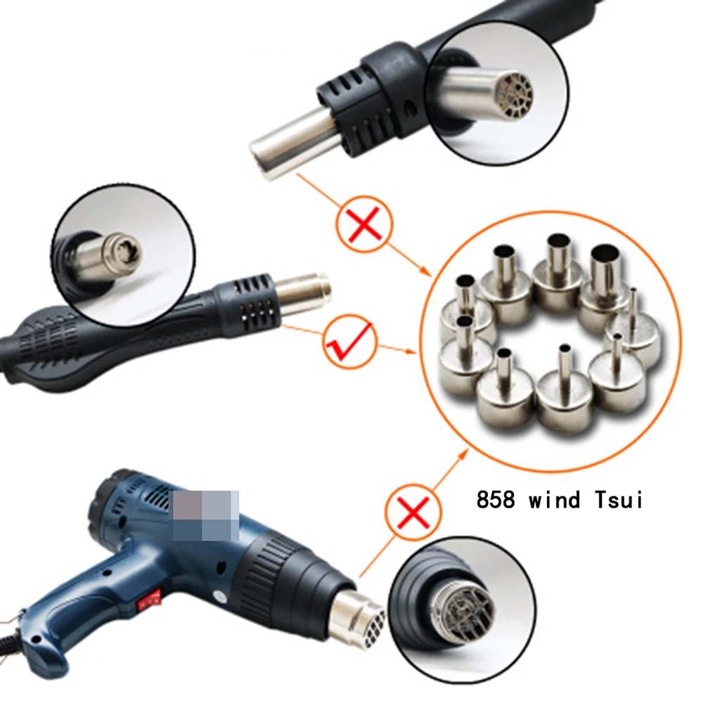 

3/4/5/6/8/12MM Heat Gun Nozzles 22mm 858D Stainless Steel Desoldering Station Hot Air Welding Torch Parts Aoyue 906 968 850 6028