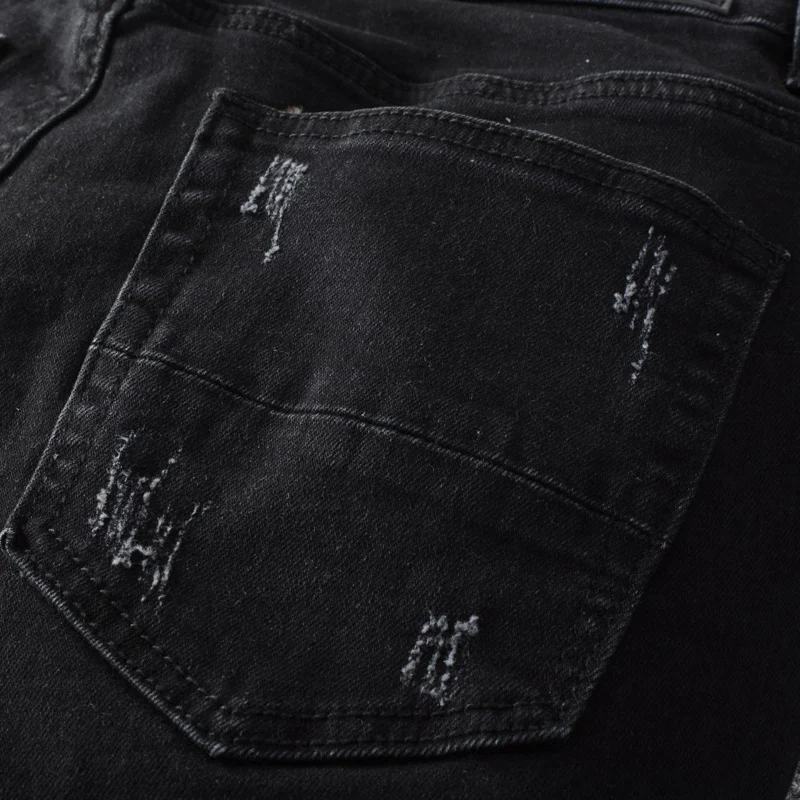 Street Style Fashion Men Jeans Black Stretch Slim Fit Ripped Jeans Men Hole Trousers Patch Designer Brand Hip Hop Pants Hombre