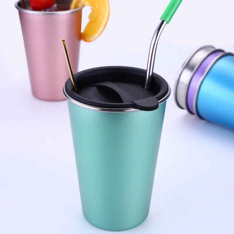 

500ML Straw Cup With Lid Tumbler Stainless Steel Coffee Mugs Outdoor Travel Drinking Mug Reusable High Temperature Tea Beer Cups