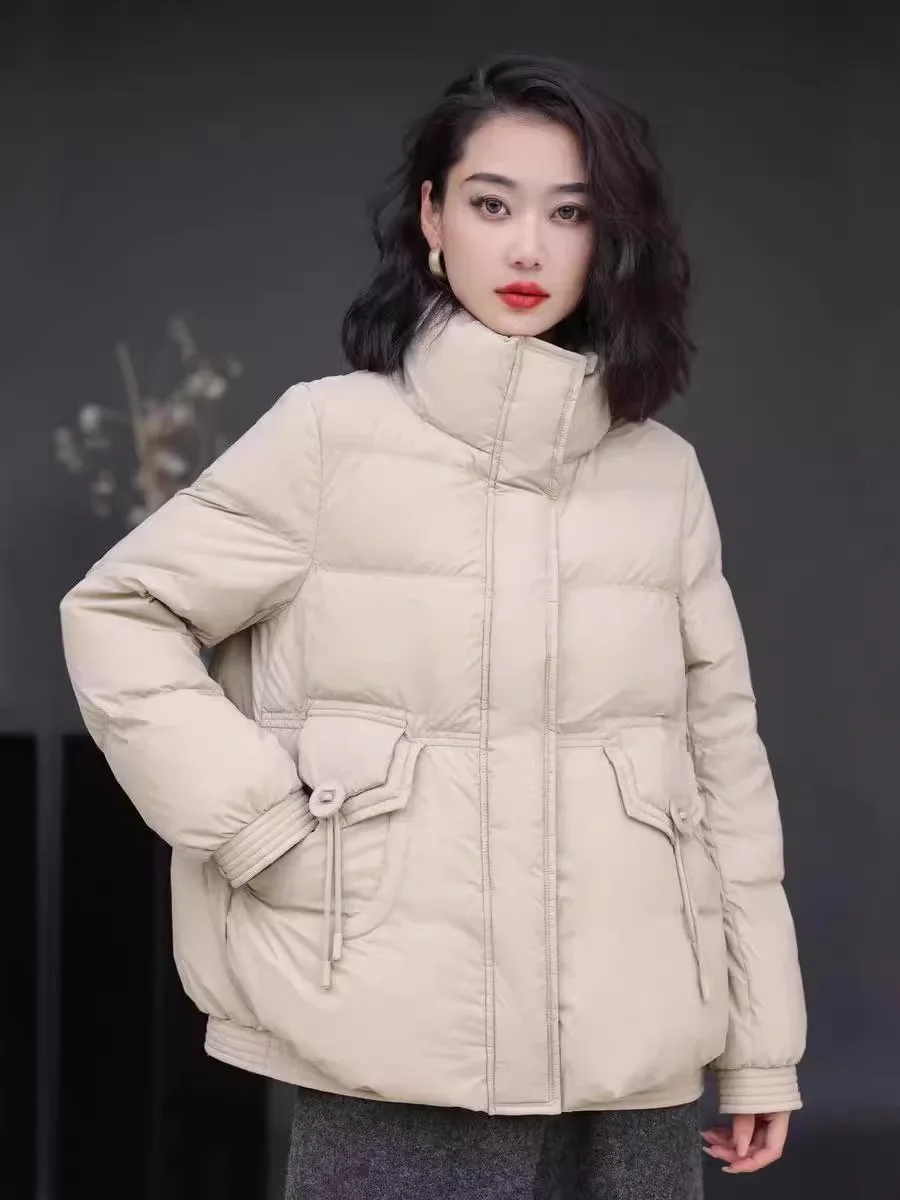 Черное короткое хлопковое пальто для женщин новинка 2024 зимняя свободная