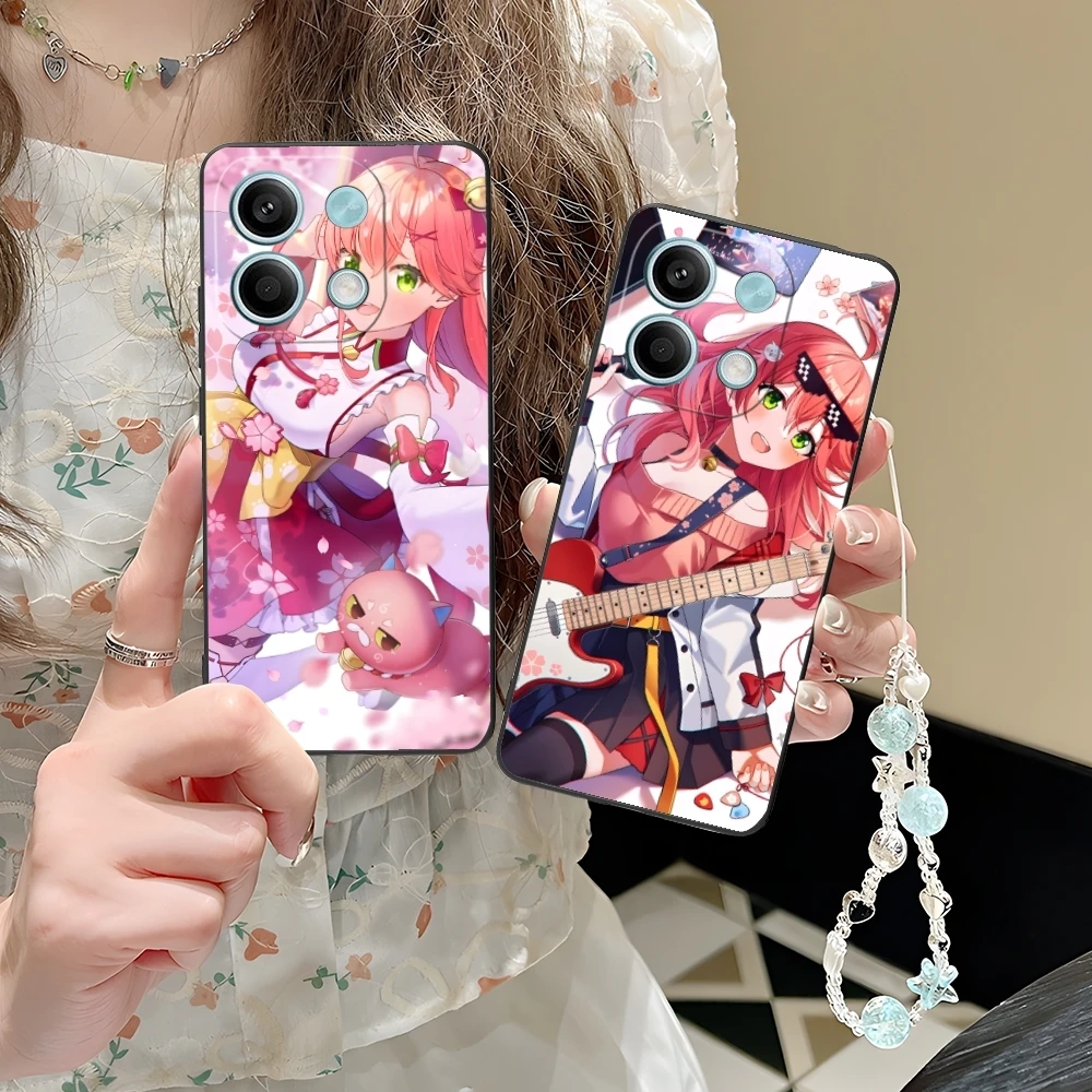 Holo Anime Sakura Miko Mobile Phone Case for Xiaomi POCO M6 M5 M4 M3 X6 X5 X4 X3 F6 F5 F4 F3 F2 C40 Pro GT 5G Black Cover Shell