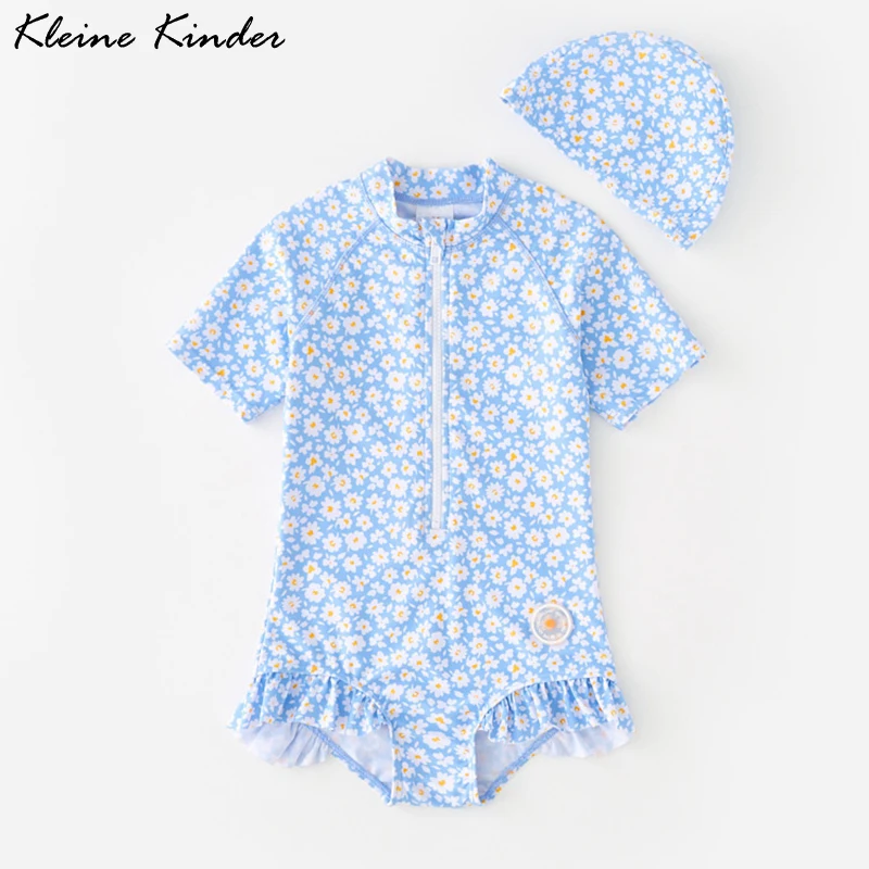 Swimsuit for Girls Floral Baby Girl Swimwear One Piece with Cap Infant Toddler Bathing Suit Kids Summer UPF50 Beach UV Clothes