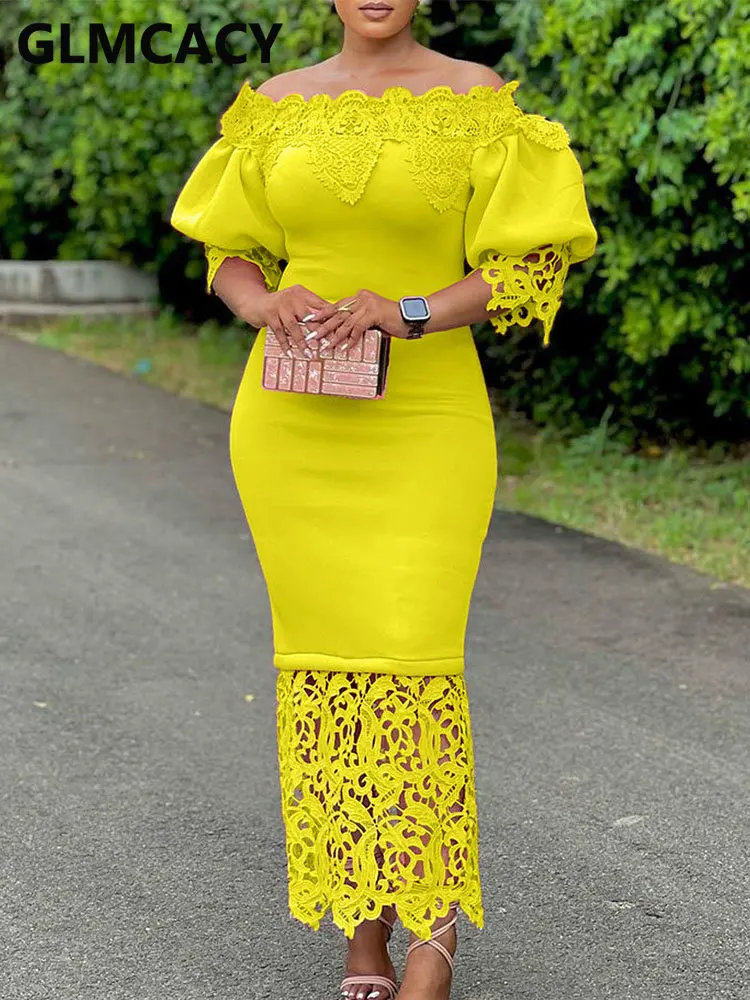 

Женское длинное Кружевное платье миди с коротким рукавом и открытыми плечами