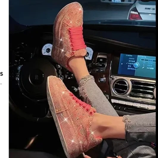 Women's Full Diamond Shoes 2023 Early Spring New Muffin Platform Rhinestone Leisure Sports Daddy with Diamond Pumps