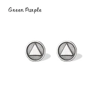 green purple genuine s925 sterling silver classic round triangle stud earrings for women cool girl stud earrings fine jewelry