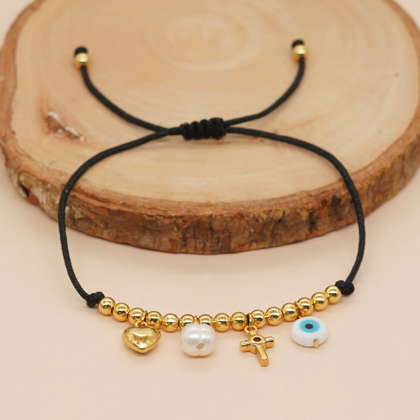 

Boho Evil Eye Cross Pearl Heart Friendship Bracelets Handmade Jewelry for Women Teen Girl Adjustable Rope Lucky Charm Bracelet
